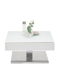 Xora Couchtisch , Weiß, Edelstahlfarben , Metall, Glas, Holzwerkstoff , quadratisch , Säule, Bodenplatte , 75x38x75 cm , Stauraum , Wohnzimmer,