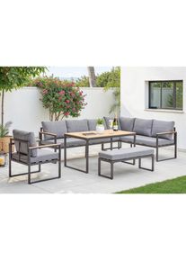 Ambia Garden Dining-Loungeset , Grau, Naturfarben, Dunkelgrau , Metall, Kunststoff, Textil , 5-teilig , F&uuml;llung: Schaumstoff,Polyester , eckig, U-Form , 250x187 cm , Gartenm&ouml;bel, Gartengarnituren, Gartenm&ouml;bel-Sets