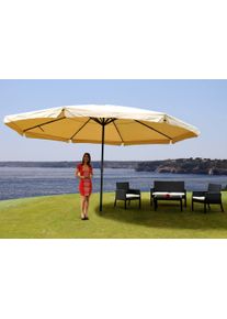 Sonnenschirm Meran Pro, Gastronomie Marktschirm mit Volant &Oslash; 5m Polyester/Alu 28kg ~ creme ohne St&auml;nder