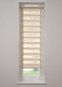 Tenda a rullo doppia effetto lino senza cordicella, Beige, Taglia 130x45 cm, bonprix