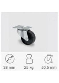 tente, Möbelrollen, Hjul 38mm drej pl 25kg POI038P60