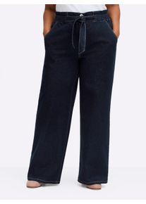 sheego Dames Jeans in paperbaglook, met bindceintuur in dark-blue ,maat 40, Witt, 98% Katoen, 2% Elastan