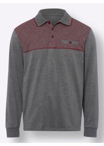 Herren Langarm-Poloshirt in anthrazit-meliert-dunkelrot ,Größe 44/46, WITT, 52% Baumwolle, 48% Polyester