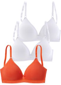 Petite Fleur Dames Bralettebeha in 2xwit+1xmandarijn ,maat 70C, Witt, 75% Katoen, 15% Elastan, 10% Polyester