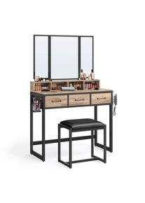 Boxxx Schminktisch, Schwarz, Eichefarben, Metall, Glas, Holzwerkstoff, Vintage, 3 Schublade(n) Schubladen, rechteckig, eckig, Flachrohr, 40x141x90 cm, Schlafzimmer, Schminktische