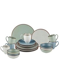 Landscape Kombiservice, Blau, Gr&uuml;n, Beige, Keramik, 24-teilig, Vintage, 400 ml,400 ml, Lfgb, Handmade Quality, handgemacht, Geschirr, Geschirrsets, Kombiservice