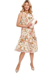 Damen Plisseekleid mit Blütenmuster champagner-hortensie-bedruckt Größe 42