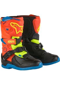 Alpinestars Tech 3S, bottes enfants , couleur: Orange Néon/Jaune Néon/Noir/Bleu , taille: 12 US