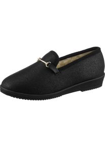 Damen Hausschuh mit Zierschnalle, Leder-Imitat schwarz Gr&ouml;&szlig;e 40