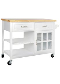 Livetastic Servierwagen, Naturfarben, Wei&szlig;, Holz, Glas, Holzwerkstoff, Kiefer, Kautschukholz, massiv, 2 Schublade(n) Schubladen, rechteckig, 117x86x48 cm, Esszimmer, Barm&ouml;bel, Barwagen