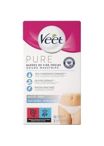 Veet, Wachs + Enthaarungscreme, Pure Hair Removal Strips Bikinizone - Empfindliche Haut (16 x, 30 g)