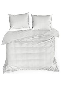 Eurofirany, Bettwäsche, Bettwäsche 220x200 cm, weisser Baumwollsatin mit feinen Streifen VERA (Bettwäsche Set, 220 x 200 cm)