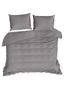 Eurofirany, Bettwäsche, Bettwäsche 160x200 cm, Baumwollsatin, stahlfarben, mit feinen Streifen VERA (Bettwäsche Set, 160 x 200 cm)