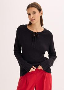 bonprix Gruby sweter z wiązaniem przy dekolcie, czarny, 44/46