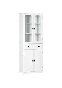 HOMCOM Kitchen Cupboard, Freestanding Storage Cabinet w/ 2 Adjustable Shelves, Drawer & Glass Door for Living Room, Dining Room, 160cm | Aosom Ireland
