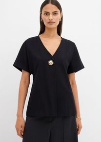 Gilet confortable en Punto di Roma avec bouton d&eacute;coratif - noir - taille 38/40 (S) - Viscose - bonprix