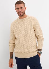 Pull &agrave; col rond et motif textur&eacute; - beige - taille 56/58 (XL) - bonprix