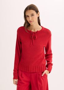 Pull en grosse maille avec lien &agrave; nouer - rouge - taille 50/52 (XL) avec coton - bonprix