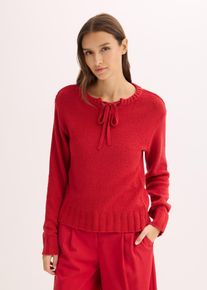 Pull en grosse maille avec lien &agrave; nouer - rouge - taille 50/52 (XL) avec coton - bonprix