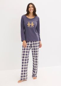 Pyjama avec pantalon en flanelle - violet - taille 50/52 (XL) - Bas: flanelle,Haut: 100% coton - bonprix