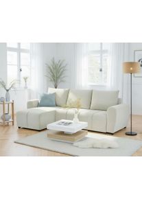 Home Affaire Ecksofa »Nortrud, 241 cm, L-Form, mit Schlaffunktion u. Bettkasten« Recamiere rechts / links montierbar, in Cord und Webstoff, Größe...