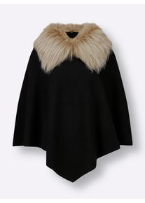 Damen Strickponcho mit abknöpfbarem Pelz-Imitat in schwarz ,Größe 42-46, WITT, 50% Viskose, 27% Polyester, 23% Polyamid. Kunstpelz: 100% Polyester