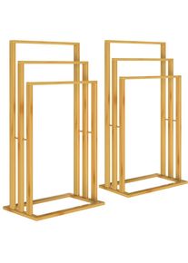 Casaria Toallero baño de pie set de 2 bambú con 3 barras 40x24x82cm