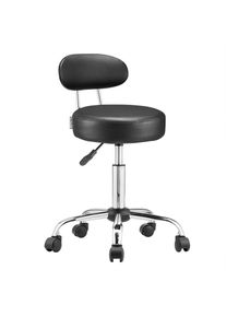 Casaria Taburete rodante negro giratorio 360° con respaldo