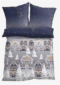 P&aring;slakanset med vintermotiv - bl&aring; - storlek 135x200 cm - bonprix