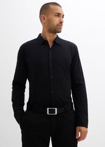 L&aring;ng&auml;rmad skjorta av bomullspik&eacute; med mycket stretch Slim Fit - svart - storlek 45/46 (XXL) - bonprix