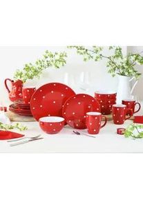 Creatable Kombiservice , Rot, Weiß , Keramik , 16-teilig , 300 ml,400 ml , lebensmittelecht, stapelbar , Geschirr, Geschirrsets, Kombiservice