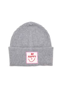 Zwillingsherz , Strickmütze »"Be Happy"« Grobstrick, mit Patch , Hellgrau