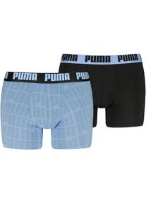Puma , Boxershorts »MEN LOGO PRINT BOXERS 2P« 2er Pack, elastischer Logobund, ohne Eingriff , Cool Blue / Black , L , L , Herren-Boxer von Puma