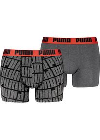 Puma , Boxershorts »MEN LOGO PRINT BOXERS 2P« 2er Pack, elastischer Logobund, ohne Eingriff , Black / Fierce Red , S , S , Herren-Boxer von Puma