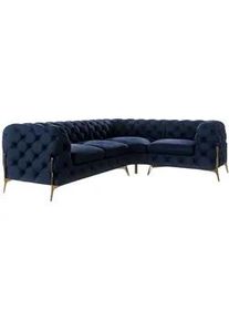 S-Style Möbel Ecksofa Chesterfield Lexi Marineblau Samt, Ottomane rechts , Textil , Echtholz,Buche, Birke , Füllung: Polyetherschaumkern,Polyetherschaumkern , Eckteil, L-Form, Ottomane rechts,L-Form , 264x204 cm , Blauer Engel, FSC Mix, Oeko-Tex®, Hergestellt in Europa , Wohnzimmer, Sofas & Couches, Wohnlandschaften, Ecksofas