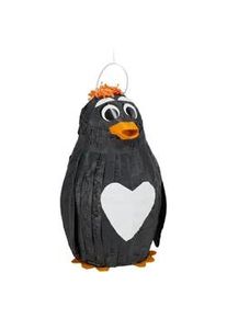 Relaxdays Pinata Pinguin , Schwarz , Papier, Wellpappe , 21x42x21 cm , Dekoration