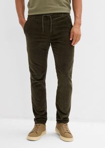 Pantaloni termici in velluto a coste con elastico in vita e fodera in flanella regular fit straight, Verde, Taglia 46, bonprix