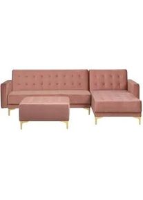 Beliani Schlafsofa rechtsseitig mit Ottomane Samtstoff Rosa Aberdeen , Pink , Textil , L-Form , 267x168 cm , Wohnzimmer, Sofas & Couches, Wohnlandschaften, Ecksofas