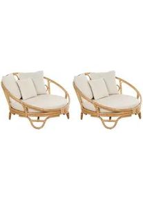 Beliani Sonneninsel 2er-Set Rattan natürlich Auflagen beige Rossano , Beige, Naturfarben , Naturmaterialen , 112x71x110 cm , Gartenmöbel, Loungemöbel, Sonneninseln