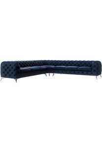 S-Style Möbel Ecksofa Chesterfield Laura Marineblau Samt , Textil , Echtholz,Buche, Birke , Füllung: Polyetherschaumkern,Polyetherschaumkern , Eckteil, L-Form,L-Form , 323x323 cm , Blauer Engel, FSC Mix, Oeko-Tex®, Hergestellt in Europa , Wohnzimmer, Sofas & Couches, Wohnlandschaften, Ecksofas
