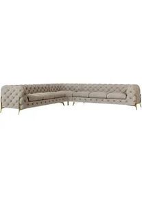 S-Style Möbel Ecksofa Chesterfield Lexi Dunkle Creme Samt , Textil , Echtholz,Buche, Birke , Füllung: Polyetherschaumkern,Polyetherschaumkern , Eckteil, L-Form , 323x323 cm , Blauer Engel, FSC Mix, Oeko-Tex®, Hergestellt in Europa , Wohnzimmer, Sofas & Couches, Wohnlandschaften, Ecksofas