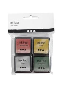 Creativ Company - Stamping ink Gold/Lime Green/Christmas Red/Silver 4 pcs.