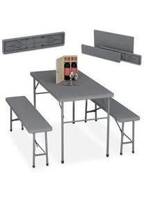 Relaxdays 3-tlg.BIERZELTGARNITUR , Grau , Kunststoff, Metall , rechteckig , Gartenmöbel, Gartengarnituren, Gartenmöbel-Sets