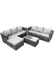 Fimous Gartensofa SET Polyrattan Dunkelgrau 7-Sitzer , Metall , Gartenmöbel, Gartengarnituren, Gartenmöbel-Sets