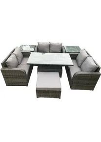 Fimous Gartensofa SET Polyrattan Dunkelgrau 7-Sitzer , Metall , Gartenmöbel, Gartengarnituren, Gartenmöbel-Sets