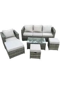 Fimous Gartensofa SET Polyrattan Dunkelgrau 7-Sitzer , Metall , Gartenmöbel, Gartengarnituren, Gartenmöbel-Sets