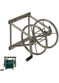 Relaxdays Schlauchtrommel Wand , Braun , Metall, Kunststoff , 55x36x50 cm , Gartenzubehör, Gartenpflege, Bewässerung