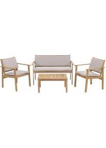 MCW Garten-Garnitur Beige, Grau 1x Bank, 2x Sessel, 1x Tisch-Set , Holz , Gartenmöbel, Gartengarnituren, Gartenmöbel-Sets