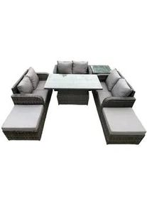 Fimous Gartensofa SET Polyrattan Dunkelgrau 8-Sitzer , Metall , Gartenmöbel, Gartengarnituren, Gartenmöbel-Sets