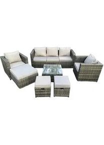 Fimous Gartenset mit Couchtisch Polyrattan 8-Sitzer , Dunkelgrau , Metall , Gartenmöbel, Gartengarnituren, Gartenmöbel-Sets